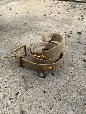 Vintage Quirky Gold Dachshund Wiener Dog Linen Canvas Belt Cream M